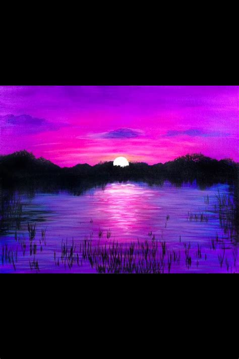 Purple Sunset Across The Lake Painting Idea Art Lake Painting Sunset