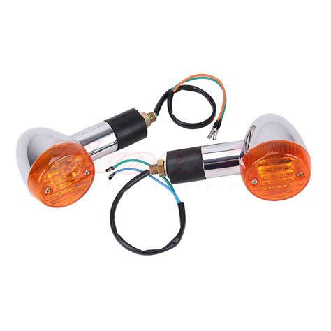 Chrome Universal Motorcycle Amber Turn Signal Lights 10mm 12v For