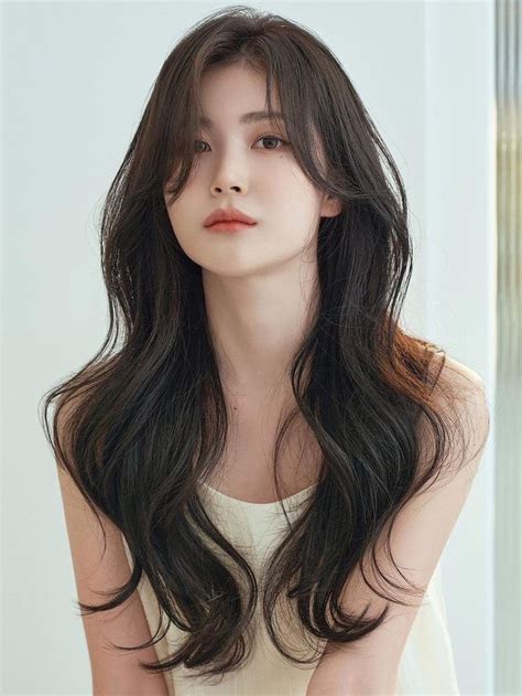 Korean Perm Long Loose Waves With Curtain Bangs Hairstyles For Layered