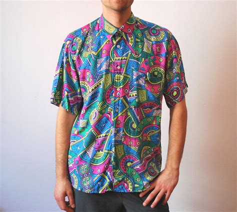 Vintage Colorful Neon Shirt 90s Men Unisex By Pastperfectcontinues