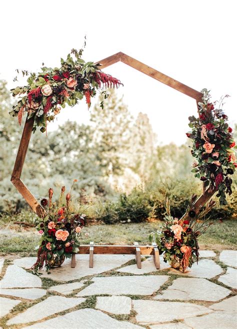 Heptagon Wedding Arch In 2021 Fall Wedding Arches Wedding Arch Flowers Wedding Arch Rustic