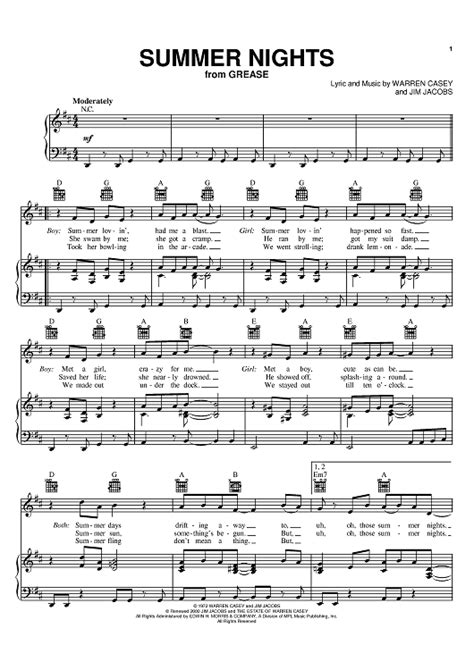 Summer Nights Sheet Music Violin Sheet Music Disney Sheet Music