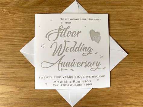 Personalised Silver 25th Wedding Anniversary Card Husband Wife Etsy Uk