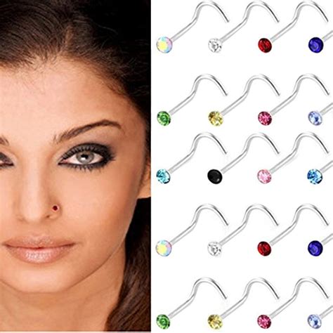 Tojwi Colorful Stainless Steel Rhinestone Nose Studs 20