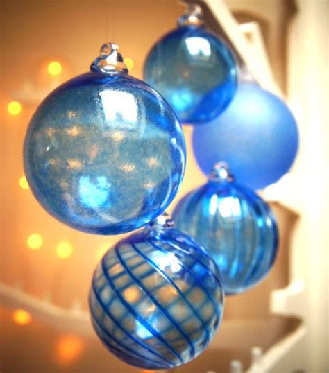 Sapphire Blue Handmade Blown Glass Christmas Bauble Etsy Glass Christmas Baubles Glass