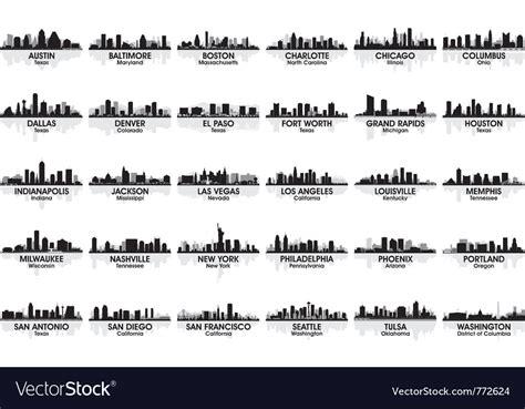 Incredible Set Of Usa City Skyline Royalty Free Vector Image