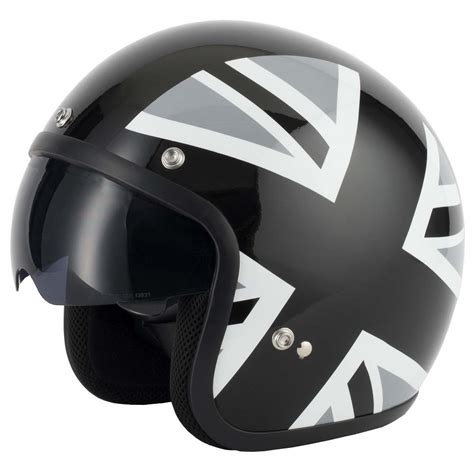 Painted polycarbonate shell transpiring fabric comfort lining three stud peak seatbelt type chinstrap system specifications:e22/05. Vcan V537 Union Jack Open Face Motorcycle Helmet Scooter ...