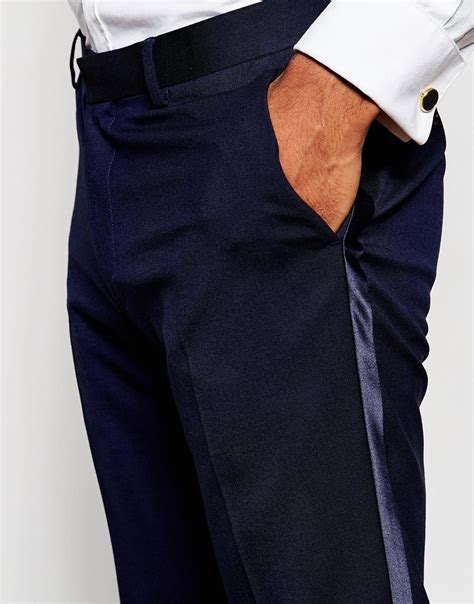 Lyst Asos Skinny Tuxedo Suit Trousers With Satin Stripe Navy In