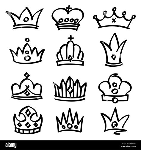 Vector Hand Drawn Princess Crowns Sketch Doodle Royalty Symbols