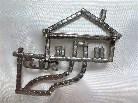 Silver Home House Real Estate Realtor Rhinestone Sold Brooch Pin