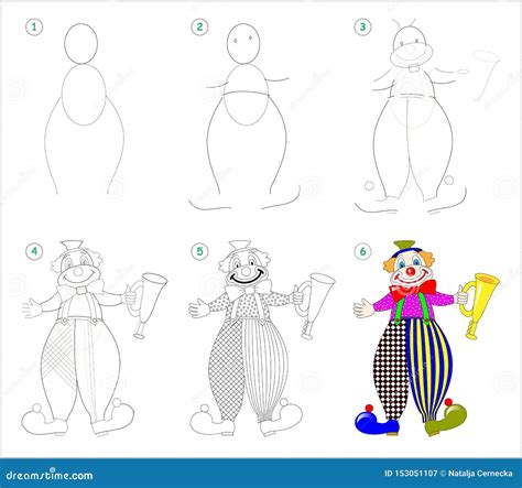 Page Shows How To Learn Step By Step To Draw Cute Smiling Clown