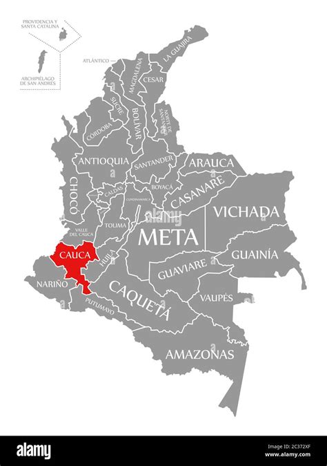 Cauca Resaltada En Rojo En El Mapa De Colombia Fotografía De Stock Alamy