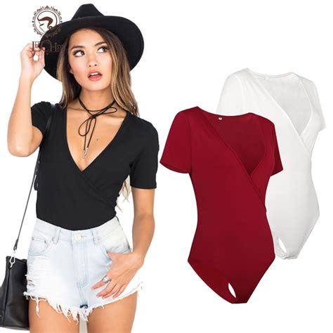 Streetwear Style 3 Colors Sexy Skinny Deep V Neck Bodysuits Women Solid
