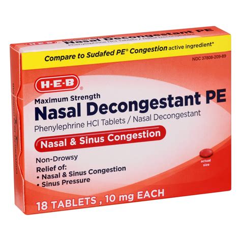 H E B Maximum Strength Nasal Decongestant Pe Tablets Shop Sinus