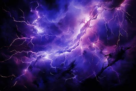 Premium Ai Image Purple And Blue Lightning Streaks In A Dark Sky With
