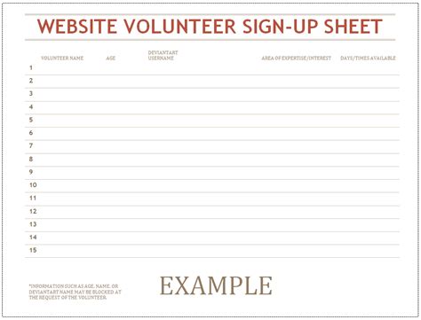 Volunteer Sign Up Sheet By Caitybee On Deviantart