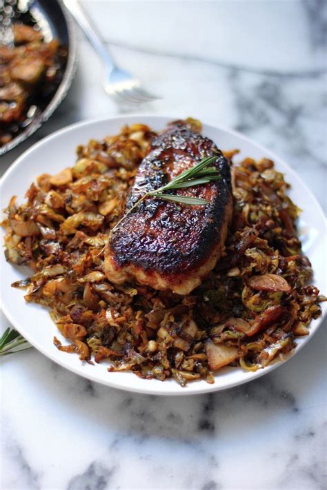 I grilled the meat, but it would work well on a skillet as well. Brown Sugar Rosemary Pork Chops with Caramelized Brussels ...