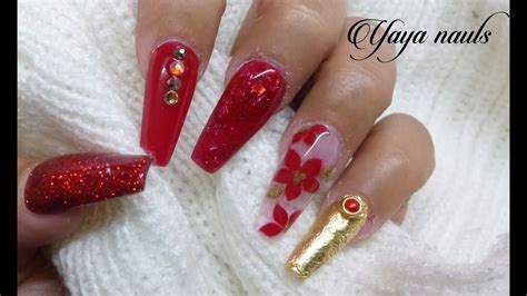 Contact diseños de uñas acrilicas on messenger. Diseño de uñas acrilicas Rojo y Dorado (( navideño )) - YouTube