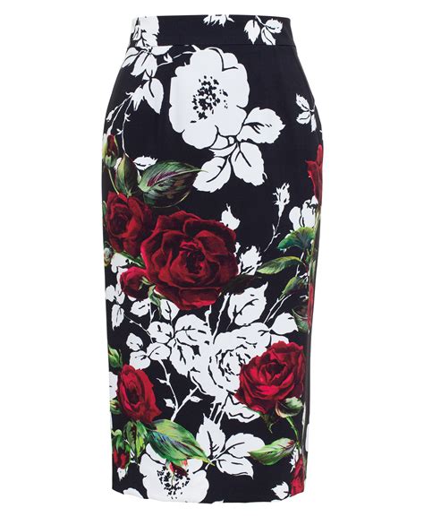 dolce and gabbana rose print pencil skirt in black lyst