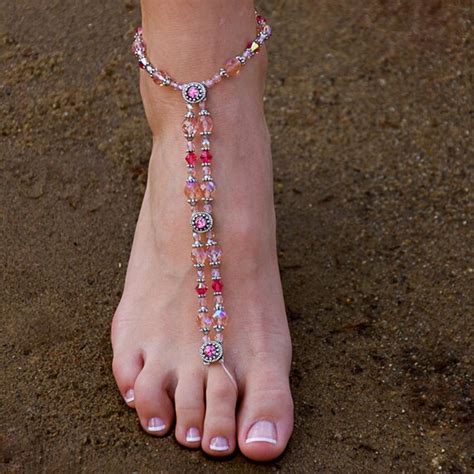 items similar to gorgeous pink beaded barefoot sandal foot jewelry on etsy