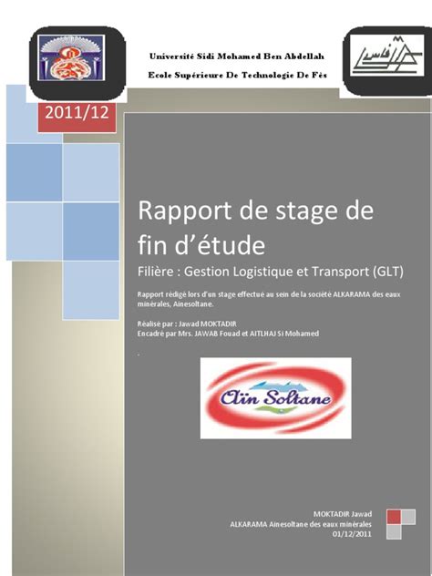 Exemple De Rapport De Stage Logistique Et Transport Pdf Exemple De