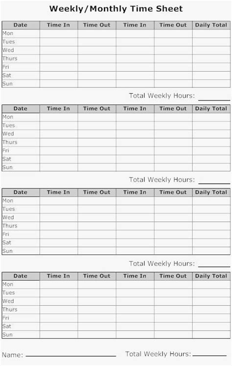 Free Printable Weekly Timesheet Template Opowiadanie O Unionj