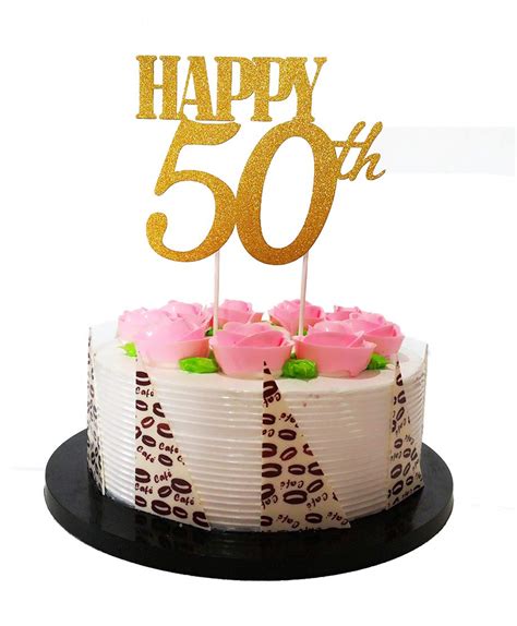 Sparkling Golden 50th Anniversary Cake Decoration Kit And Candles