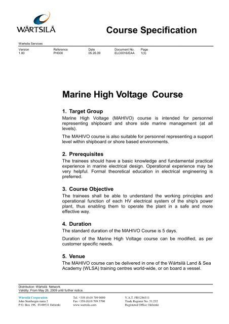 Marine High Voltage Course Course Specification WÃƒÂ¤rtsilÃƒÂ¤