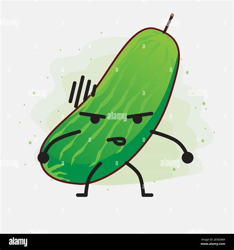 An Illustration Of Cute Cucumber Fruit Character Vector Stock Vector