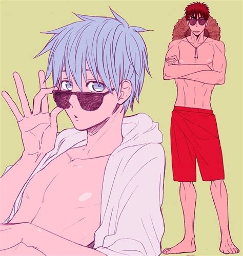 Two Anime Characters One With Blue Hair And The Other In Red Shorts