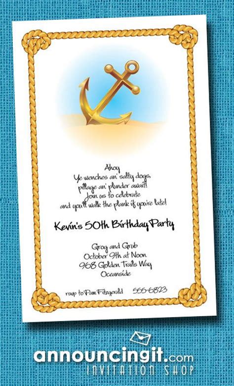Birthday Party Invitations An Anchor In The Sand Invitation With A