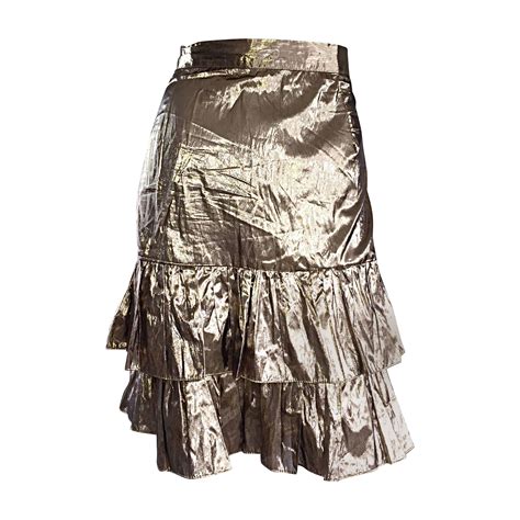 Amazing 1980s 80s Gold Metallic Vintage Tiered Pleated Ruffle Skirt At 1stdibs Gold Ruffle