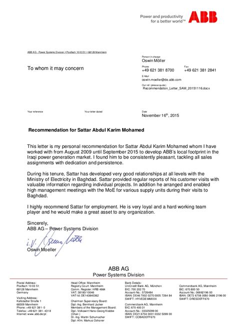 Nouman i have worked with mr. Recommendation Letter from ABB Germany for period 2009-2015