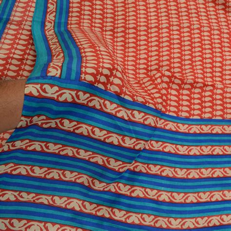 Vintage Sari 100 Pure Silk Sarees From India Red Printed 5yd Etsy