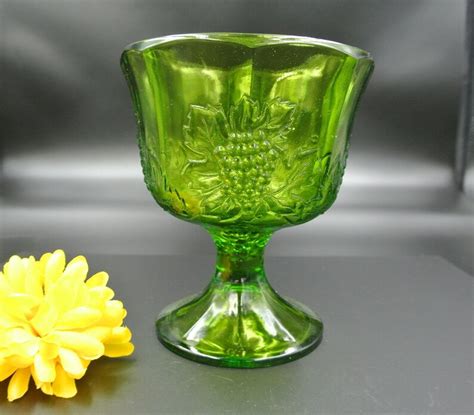 vintage green indiana glass pedestal compote candy dish etsy