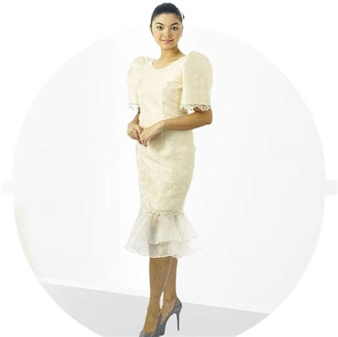 Filipiniana Dress Embroidered Ruffled Hem Knee Length Dress Philippine National Costume Maria