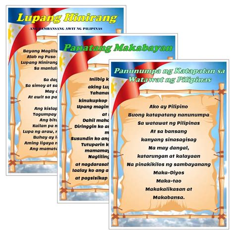 Lupang Hinirang Panatang Makabayan Filipino Tagalog Charts Shopee The