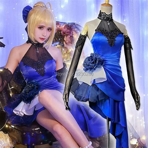 fate extella saber blue dress cosplay costume wedding dress costom for party on