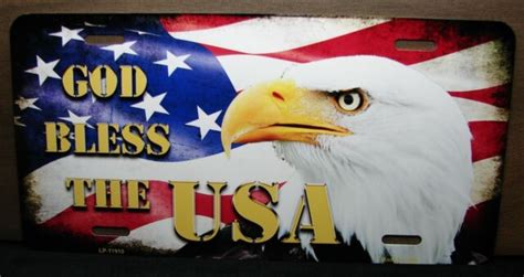 God Bless America American Flag Eagle Metal Aluminum Car License Plate