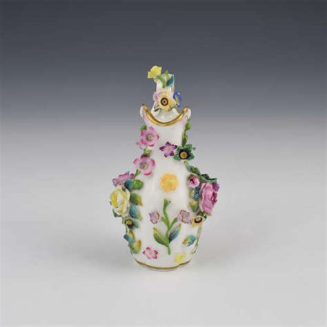 Minton Porcelain Miniature Flower Encrusted Ewer Scent Bottle C1840