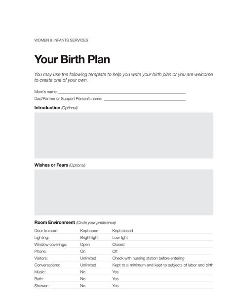 Printable Birth Plan Templates Birth Plan Checklist Templatelab