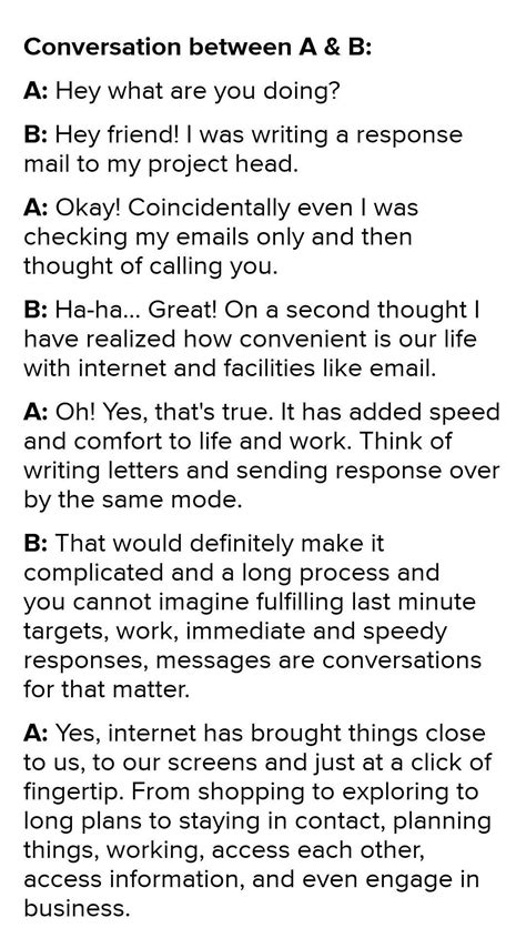 Write A Dialogue Between Two Friends Having Conversation Regarding Emails And Internet