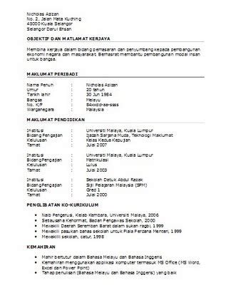 Tujuan utama resume adalah untuk mendapat panggilan ke temuduga kerja di sektor korporat. ©The kLoooon Netwoork©: Contoh Resume Bahasa Melayu Terbaik