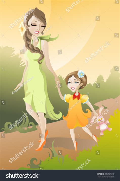 Mother Daughter Vector Illustration Mother Daughter Stock Vector