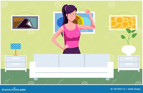 Girl Doing Daily Exercise At Home Stock Vector Illustration Of Home