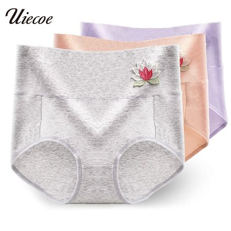 Uiecoe 3packs Brief Panties For Women 100 Cotton Underpants Hi Waist Soft Comfortable Underwear