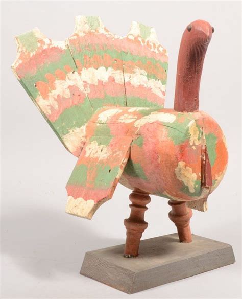 Painted Folk Art Turkey On Base May Be From Seven Nov