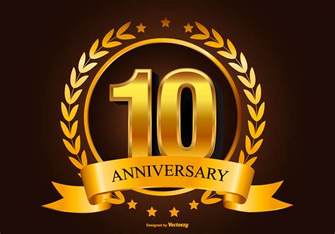 10 Anniversary Gold Numbers With Golden Banner Vector Image Images