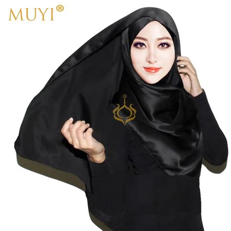 Muslim Women Hijabs Plain Satin Luxury Scarf Foulard Femme Black Headscarf Arab Islamic Shawl