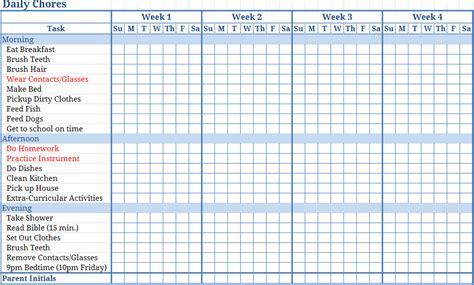 Printable Blank Childrens Chore Charts Blank Childrens Chore Chart